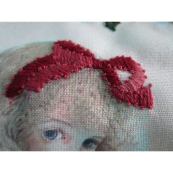 Vintage Embroidered Finished Christmas Stocking Girl Doll Teddy Bear Santa GUC - Picture 4 of 16